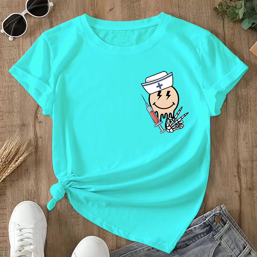 Melting Smiley Face Double-Sided Cotton Printed T-Shirt