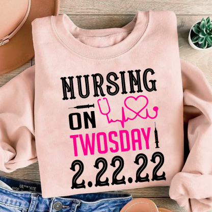 Nursing School On TwosDay Cotton Pullover Sweatshirt