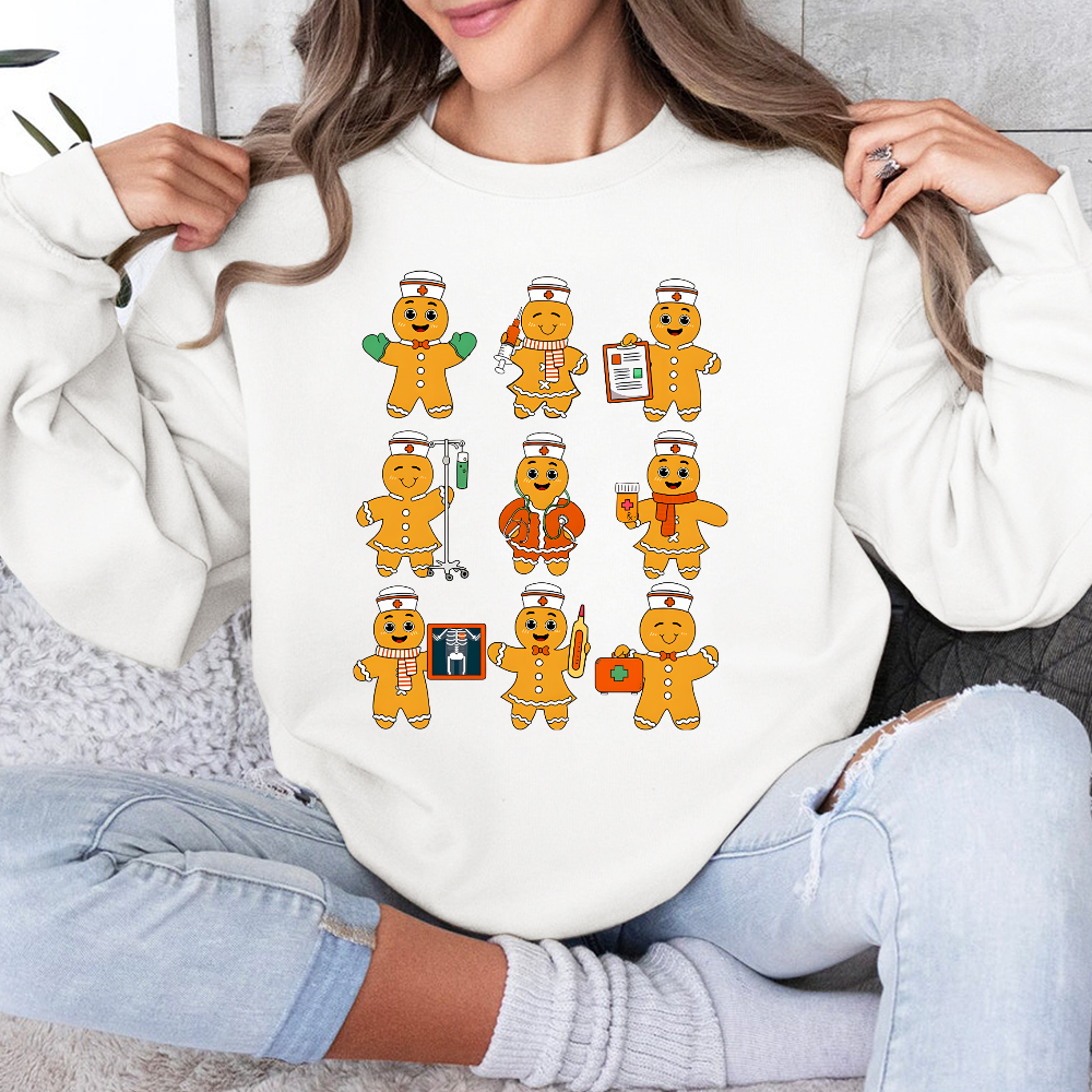 Christmas Nurse Gingerbread Cotton Pullover Sweatshirt