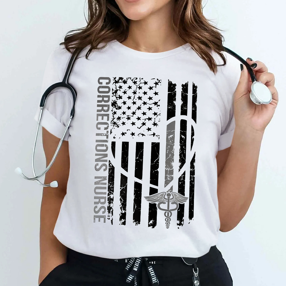 Corrections Nurse Flag Cotton Nurse T-shirt