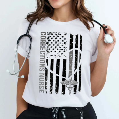 Corrections Nurse Flag Cotton Nurse T-shirt