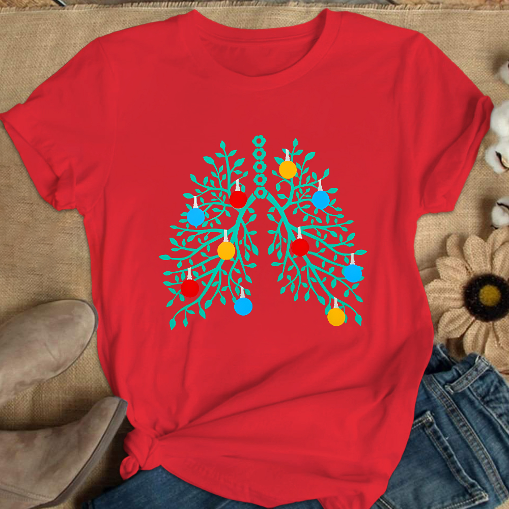 Lungs With Christmas Lights Respiratory Therapist Xmas Cotton Nurse T-shirt