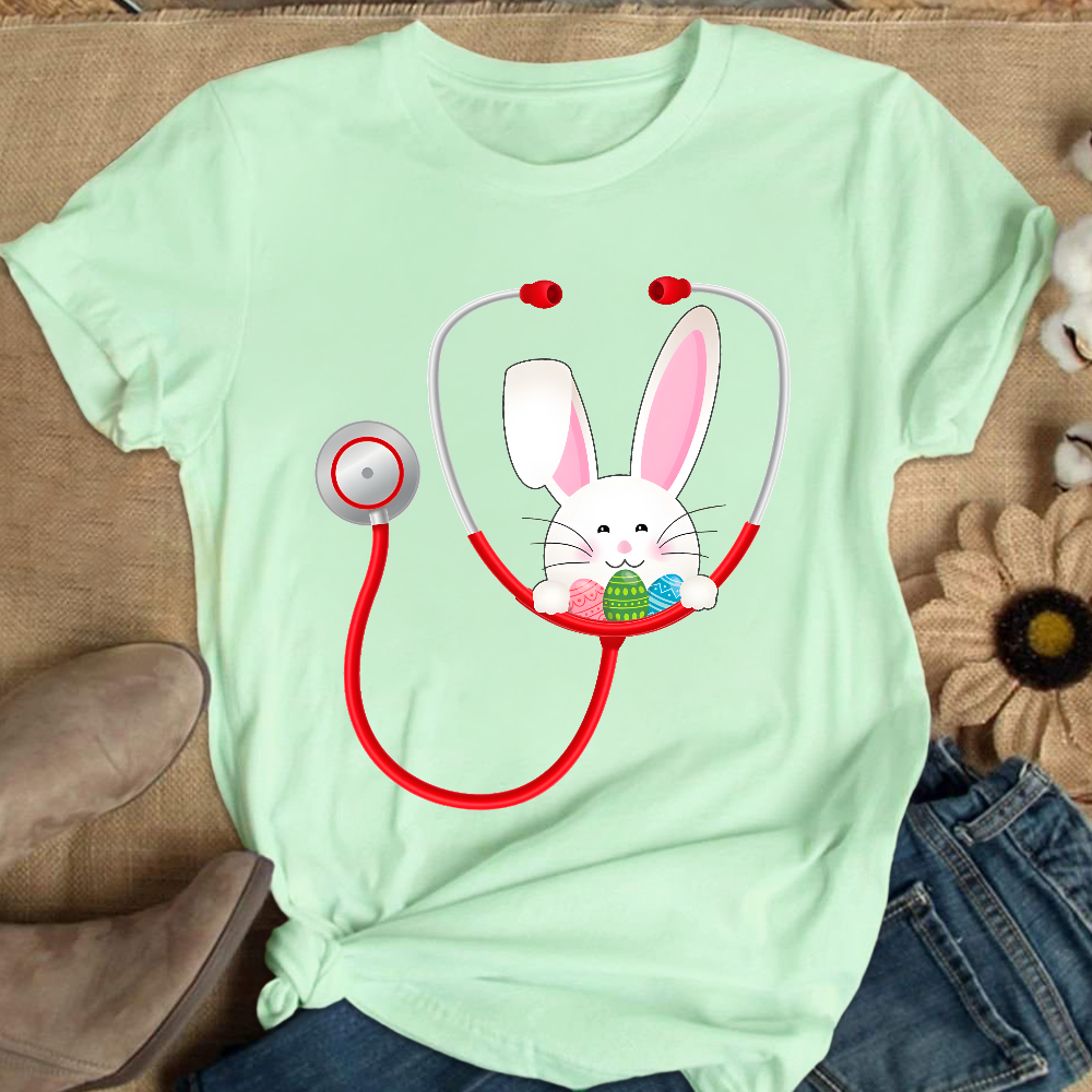 Easter Bunny Stethoscope Cotton Nurse T-shirt