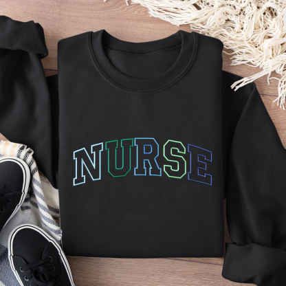 Personalized Embroidered Nurse Text Print Embroidered Crew Neck Sweatshirt