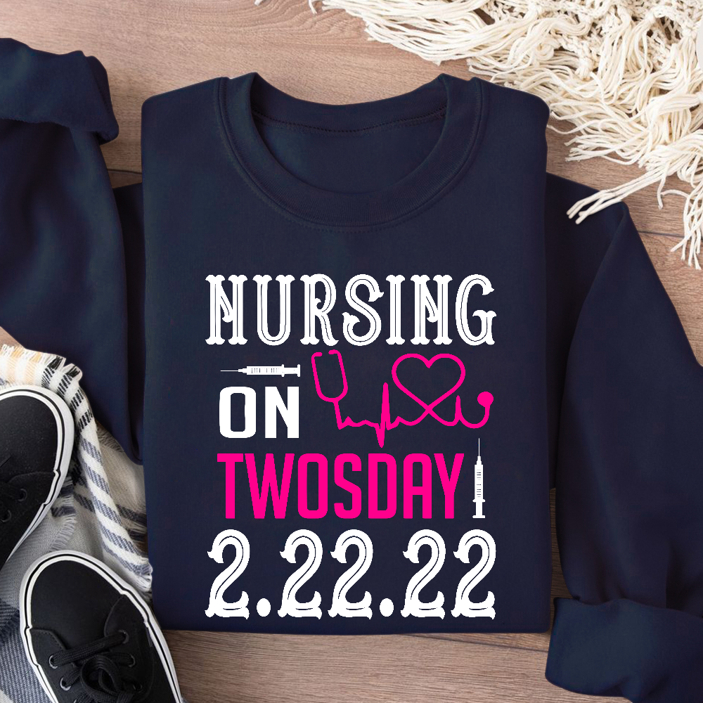 Nursing School On TwosDay Cotton Pullover Sweatshirt