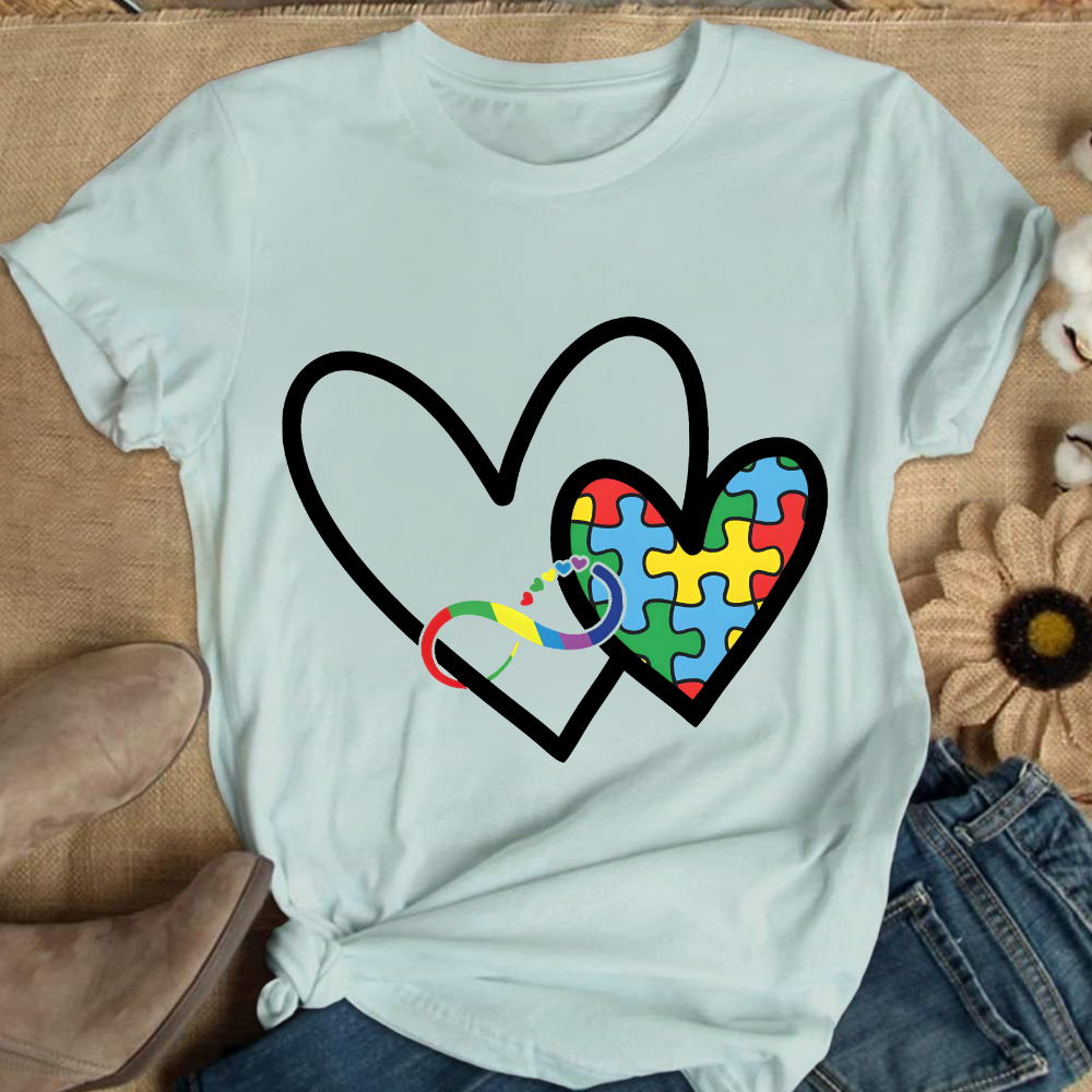 Autism Colorful Heart Cotton Nurse T-shirt