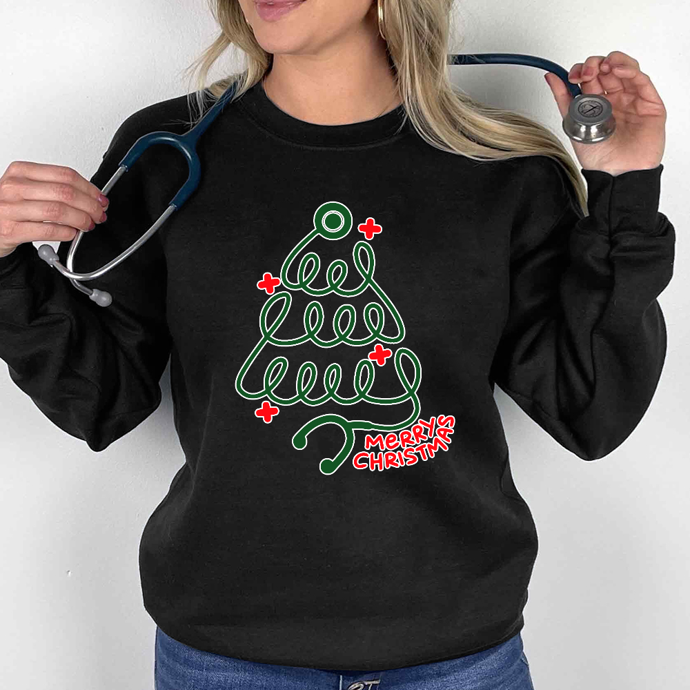 Merry Christmas Nurse Cotton Pullover Sweatshirt