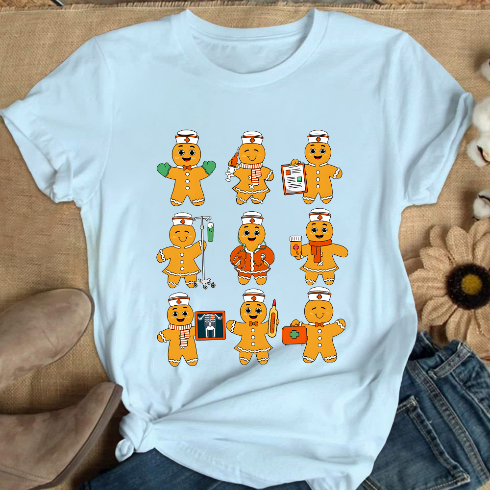 Christmas Nurse Gingerbread Cotton Nurse T-shirt