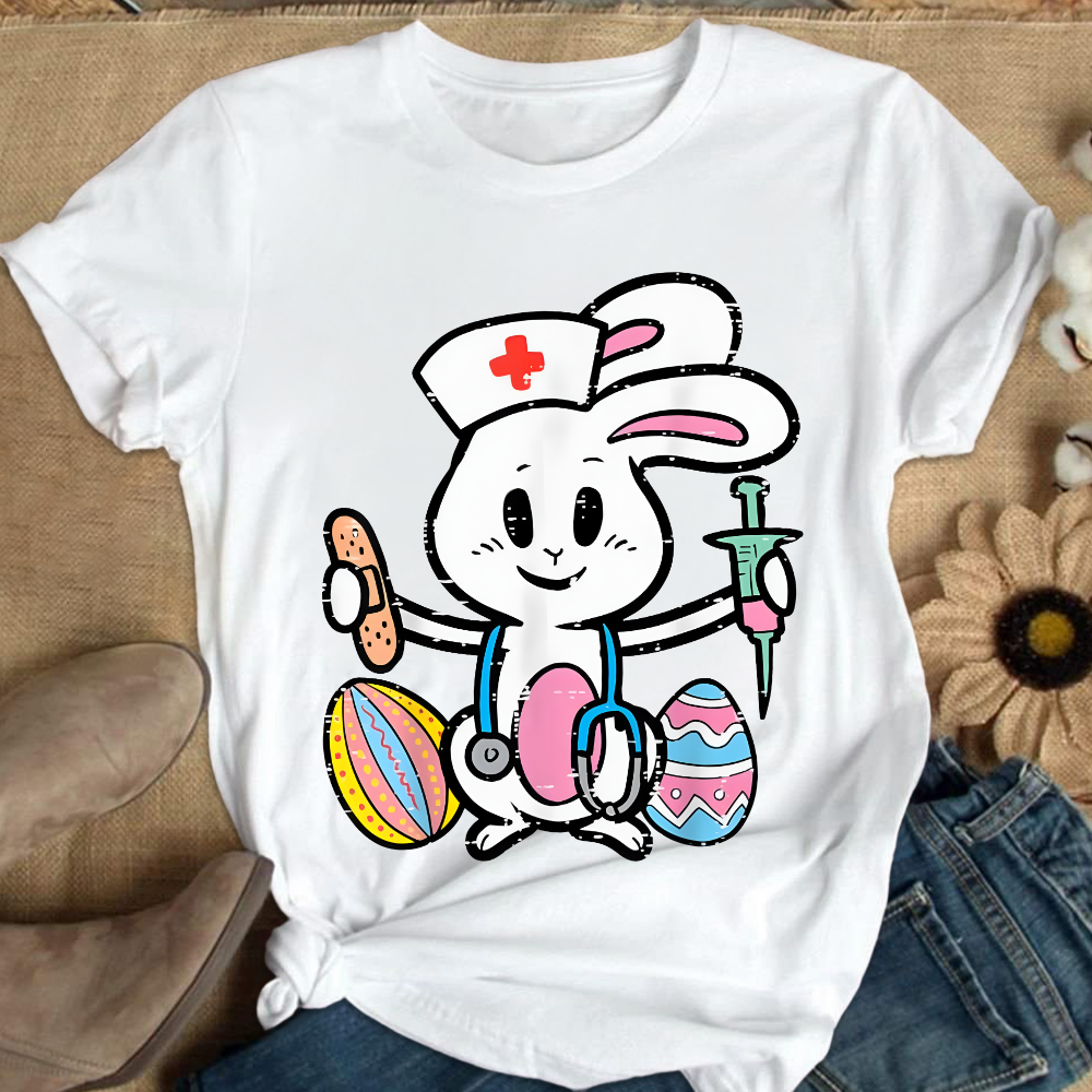 Easter Bunny Nurse Stethoscope Cute Rabbit Cotton Nurse T-shirt