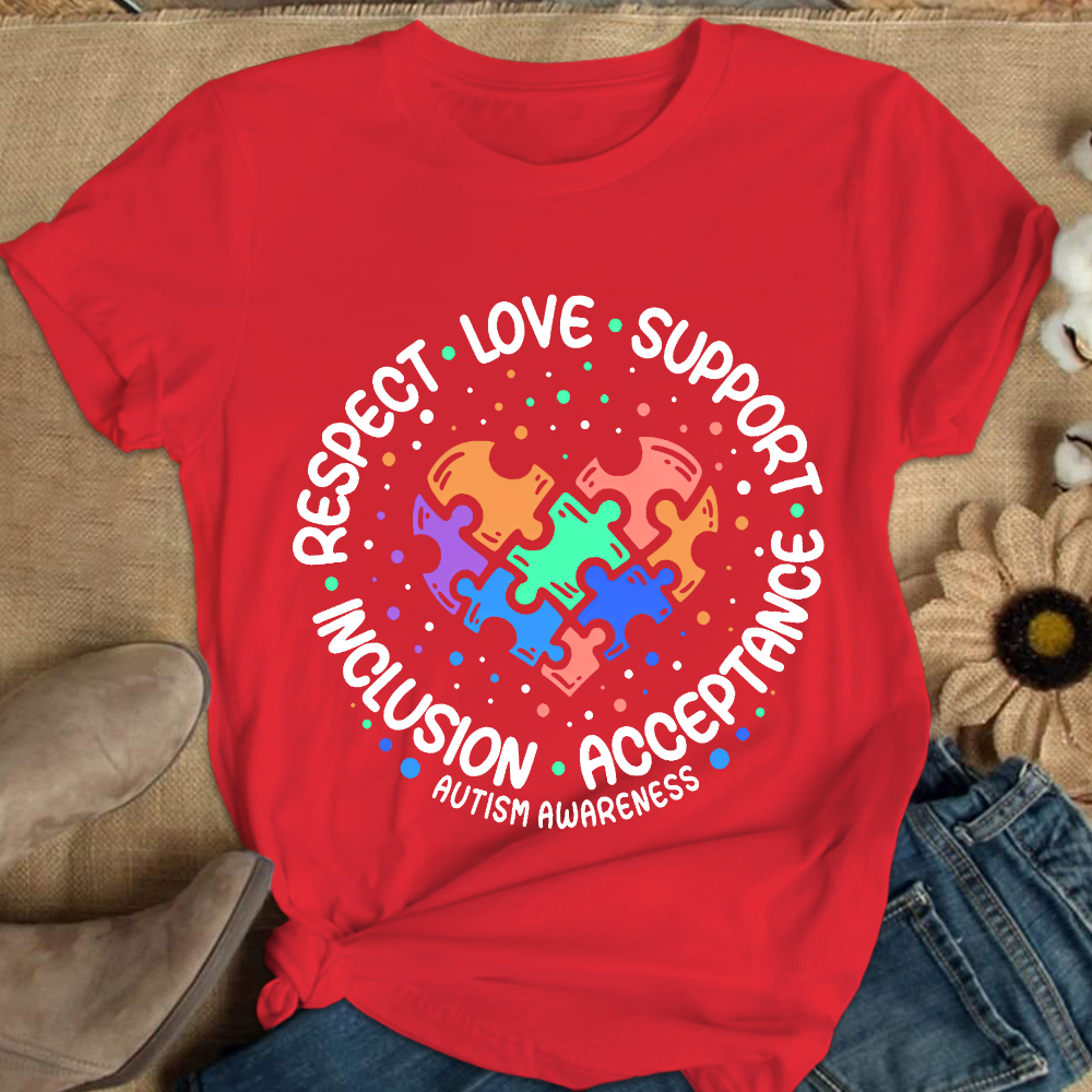 Love Support Acceptance Inclusion Respect Autism Awareness Cotton Nurse T-shirt