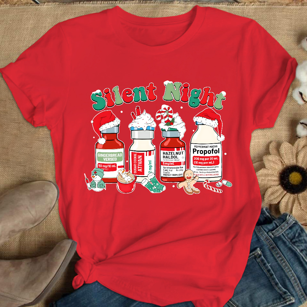 Santa's Helpers Silent Night Cotton Nurse T-shirt