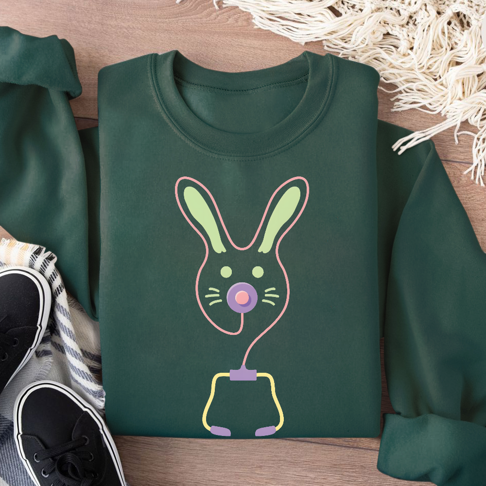Easter Bunny Medical Tools For Nurse Or Doctor Cotton Pullover Sweatshirt