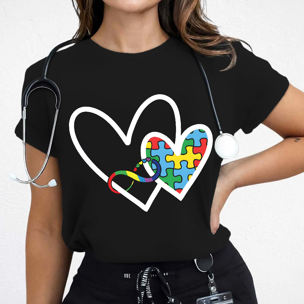 Autism Colorful Heart Cotton Nurse T-shirt