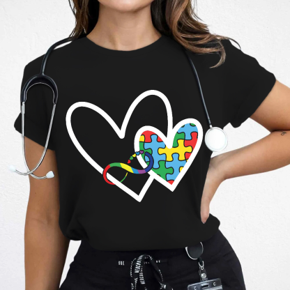 Autism Colorful Heart Cotton Nurse T-shirt