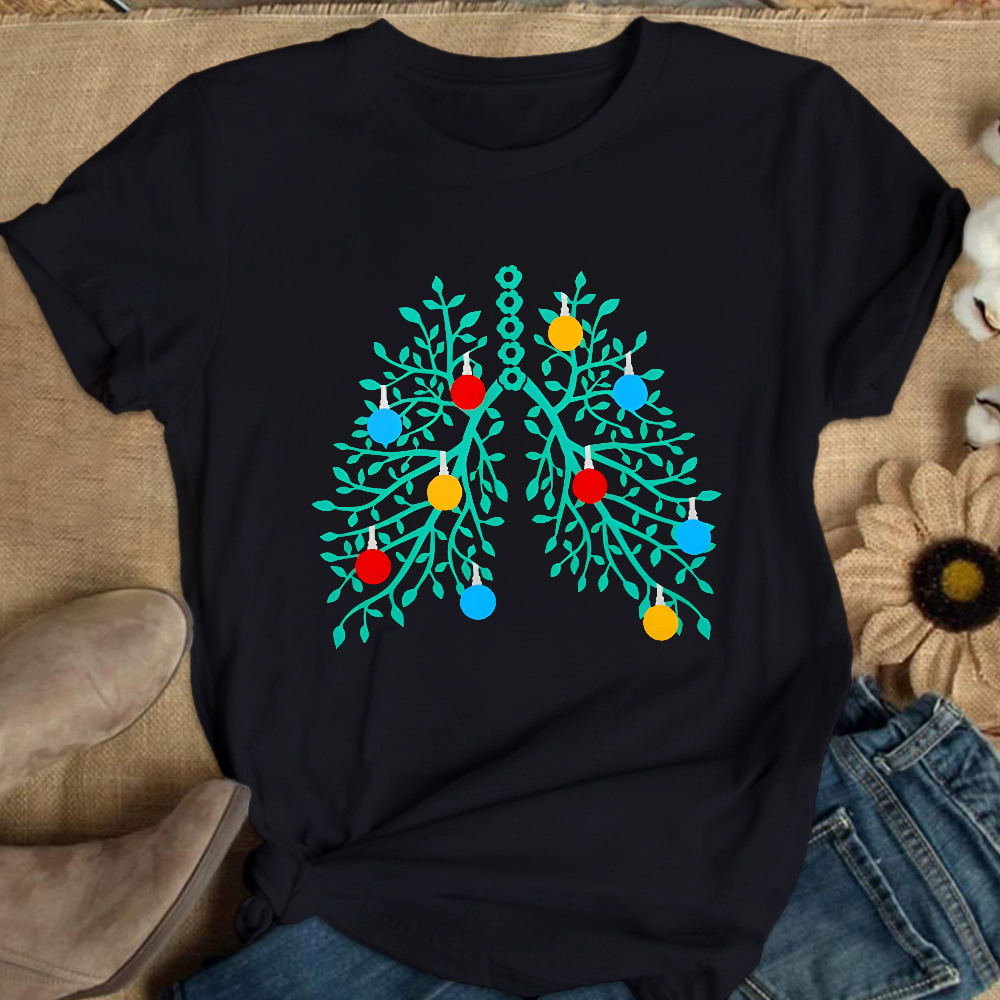 Lungs With Christmas Lights Respiratory Therapist Xmas Cotton Nurse T-shirt