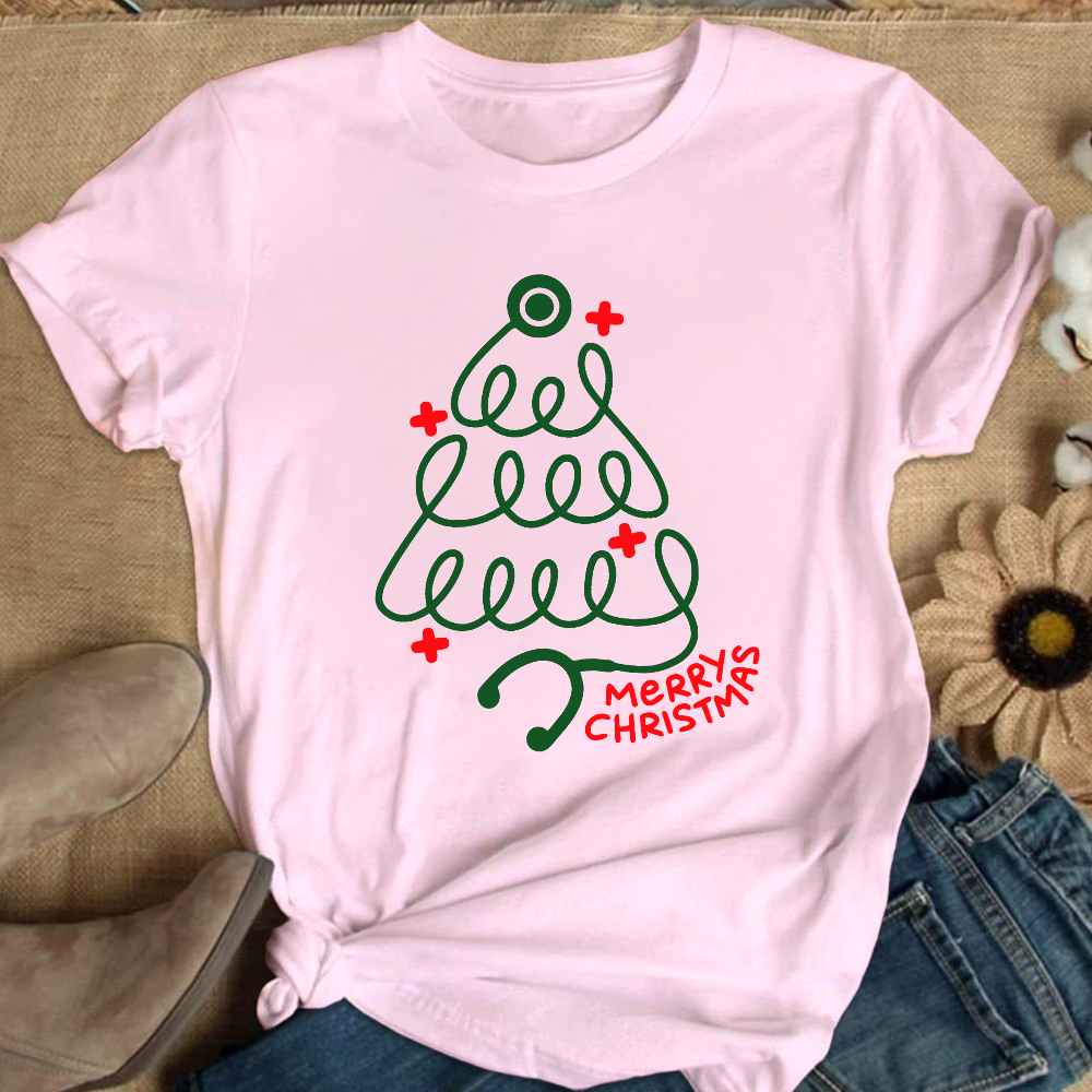 Merry Christmas Stethoscope Cotton Nurse T-shirt