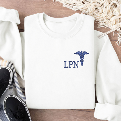 Personalized LPN Licensed Nurse Practitioner Embroidered Crew Neck Sweatshirt