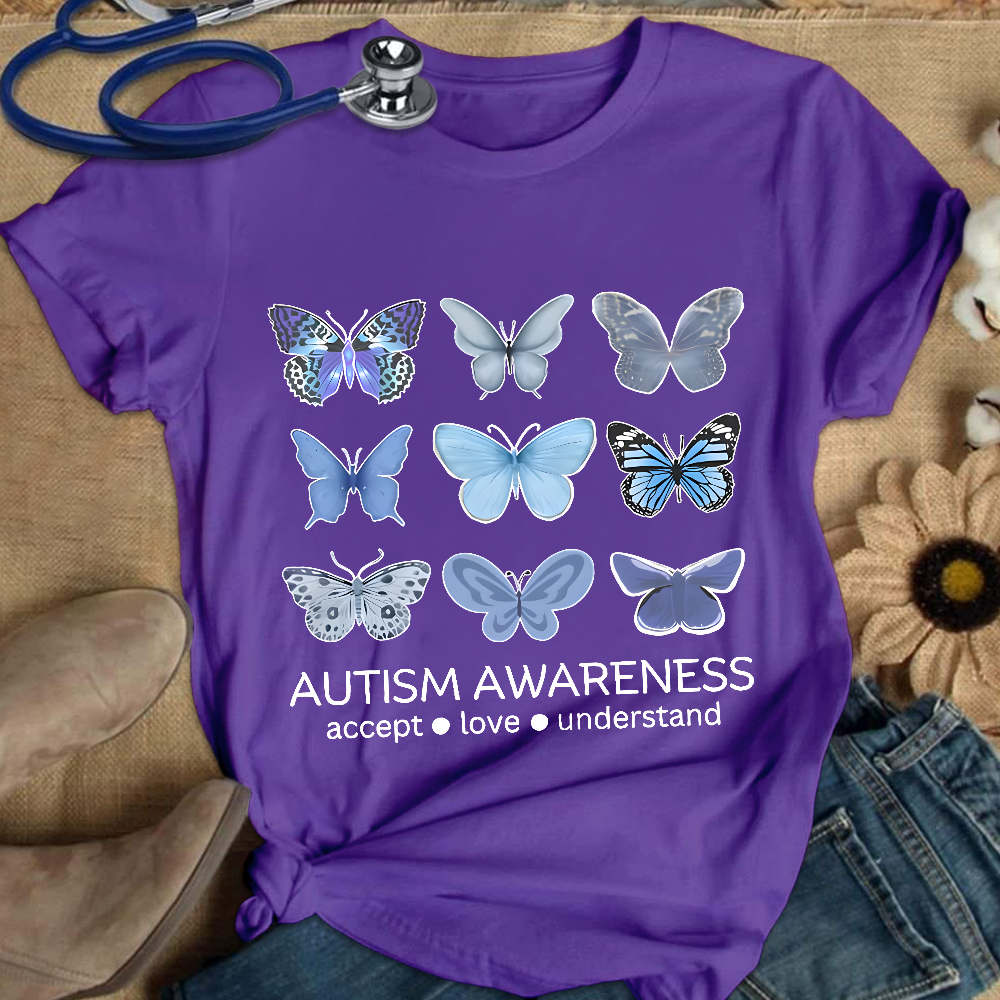Autism Awareness Butterfly Cotton Nurse T-shirt