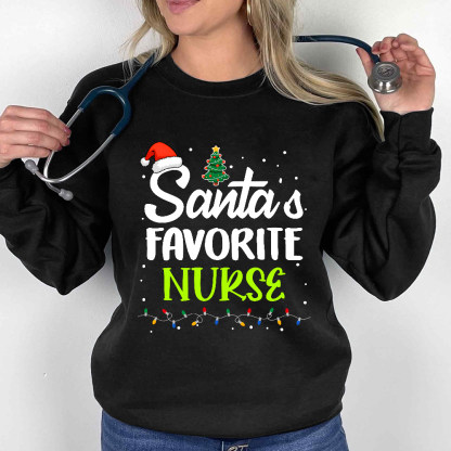 Santa’s Favorite Christmas Nurse Cotton Pullover Sweatshirt