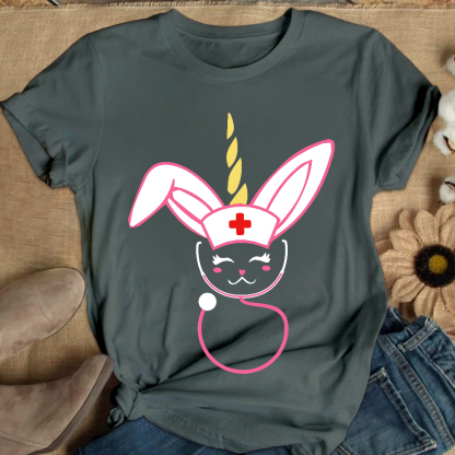 Funny Bunny Nurse Easter Cotton Nurse T-shirt