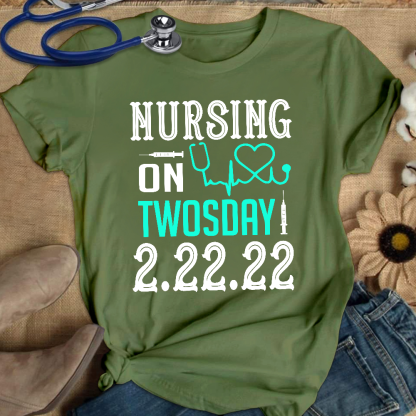 Nursing School On TwosDay Cotton Nurse T-shirt
