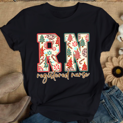 Christmas Registered Nurse Cotton Nurse T-shirt