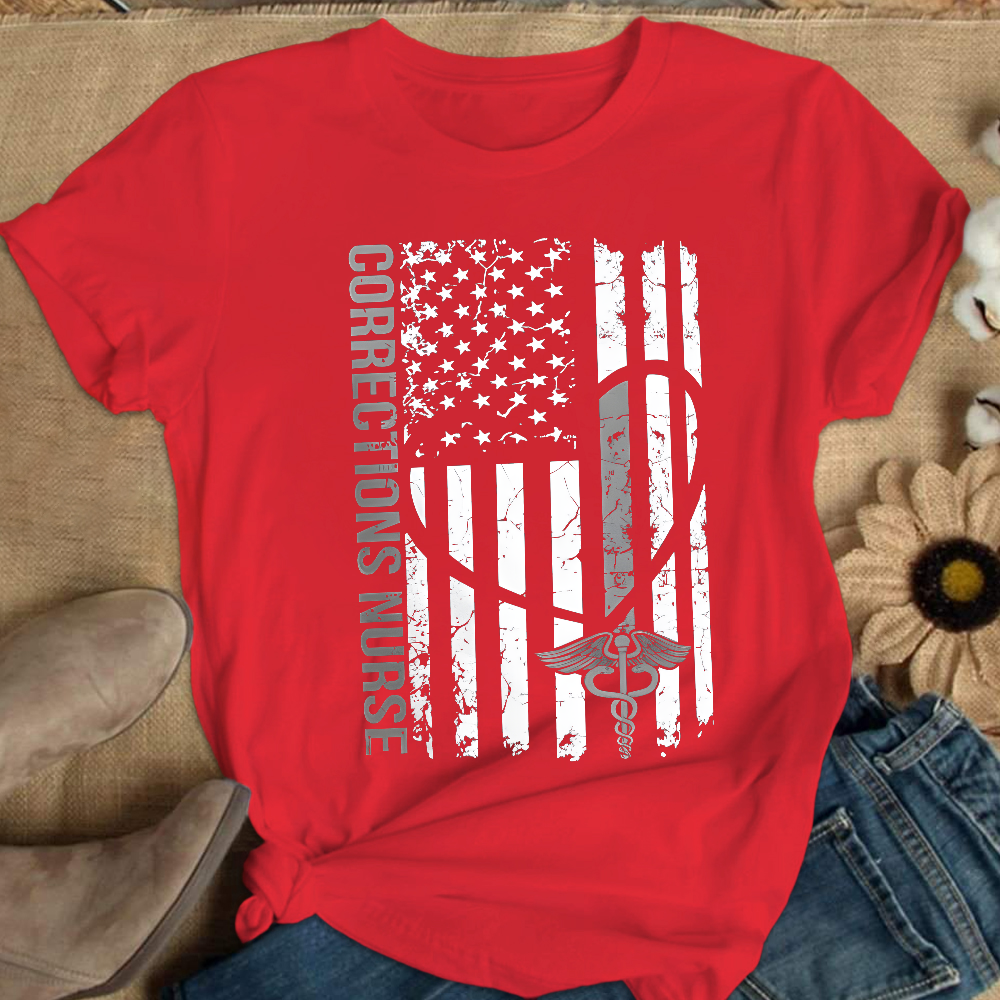 Corrections Nurse Flag Cotton Nurse T-shirt