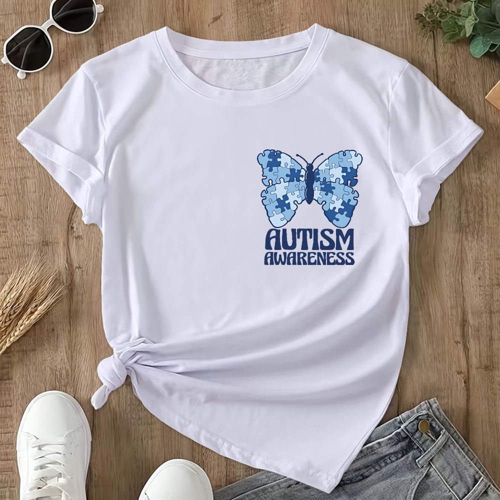I Wear Blue For Autism Awareness Double-Sided Cotton Printed T-Shirt