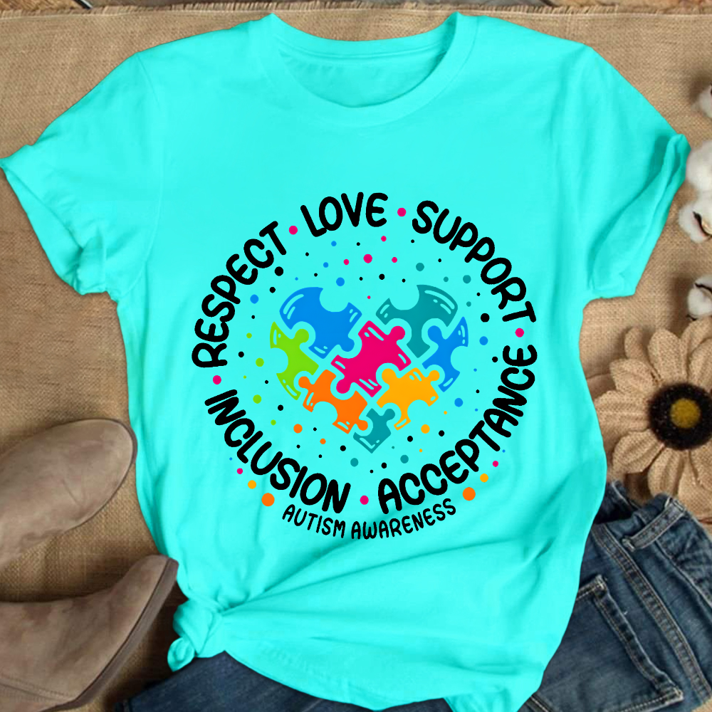 Love Support Acceptance Inclusion Respect Autism Awareness Cotton Nurse T-shirt