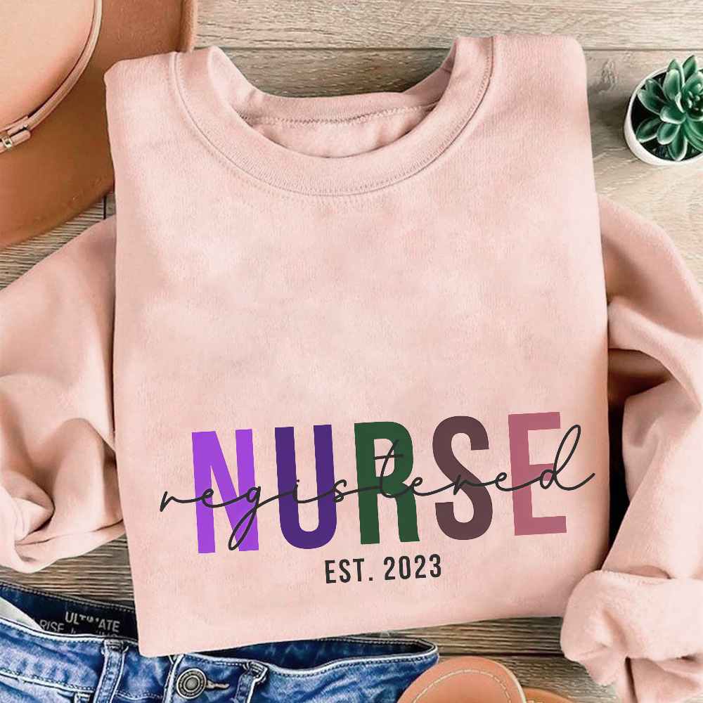 Custom Registered Nurse Embroidery Cotton Pullover Sweatshirt