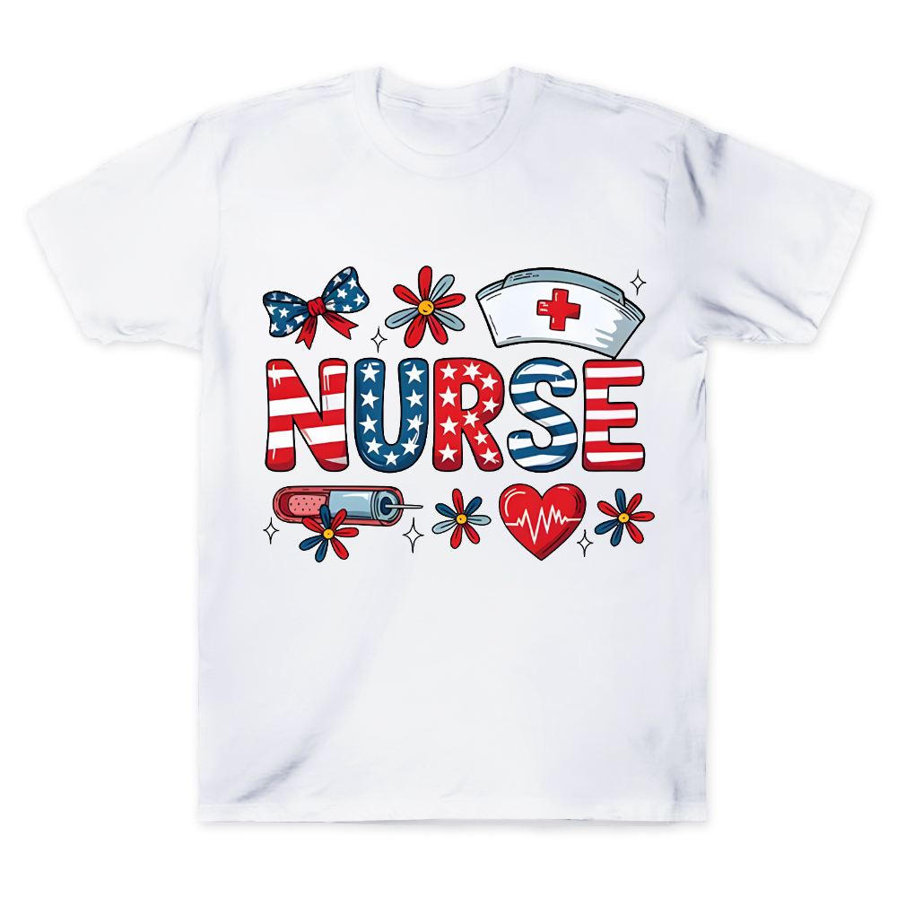 Patriotic Nurse Red White Blue Cotton Doctor T-shirt