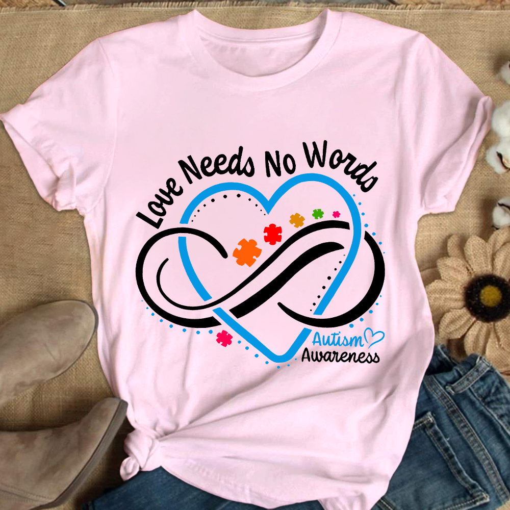 Love Needs No Words Autism Awareness Blue Heart Cotton Nurse T-shirt