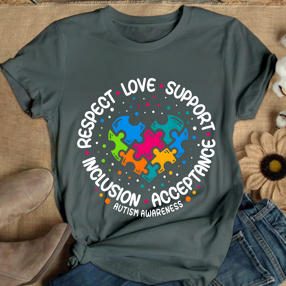 Love Support Acceptance Inclusion Respect Autism Awareness Cotton Nurse T-shirt