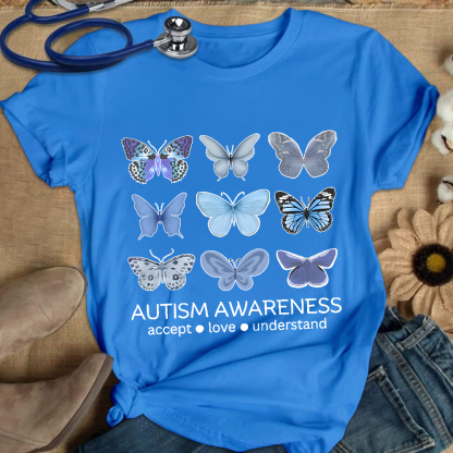 Autism Awareness Butterfly Cotton Nurse T-shirt