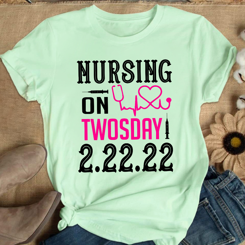 Nursing School On TwosDay Cotton Nurse T-shirt
