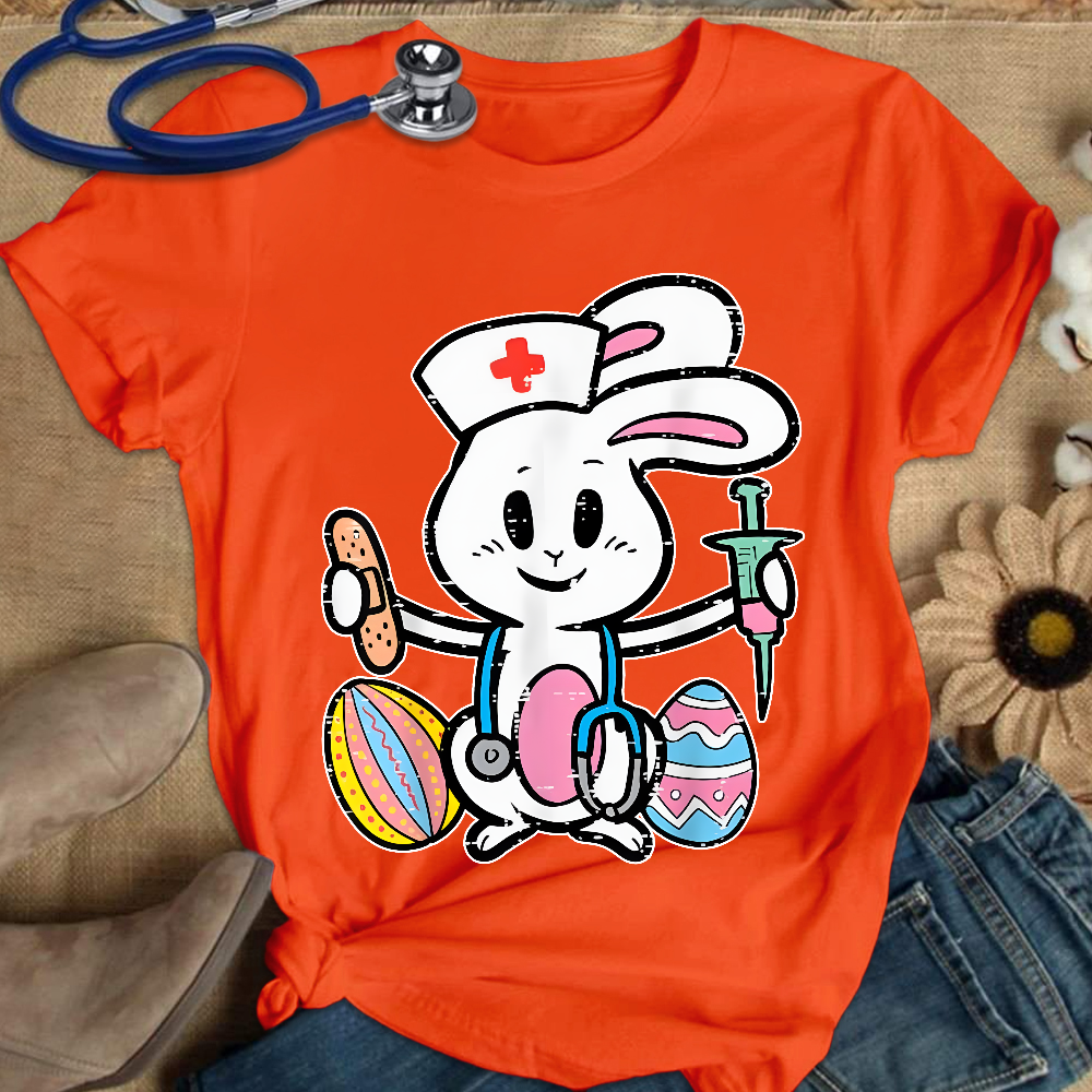 Easter Bunny Nurse Stethoscope Cute Rabbit Cotton Nurse T-shirt