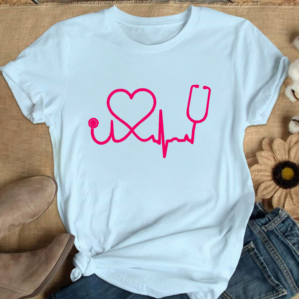 Heart Stethoscope Cotton Nurse T-shirt