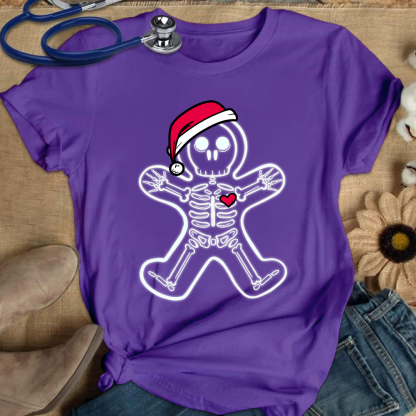 Christmas Gingerbread Man X-Ray Cookie Skeleton Wearing A Santa Hat Classic Cotton Nurse T-shirt