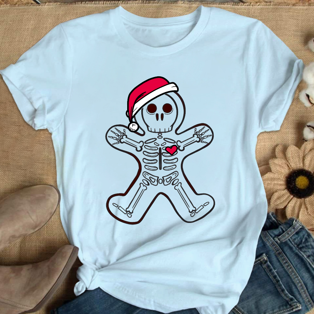 Christmas Gingerbread Man X-Ray Cookie Skeleton Wearing A Santa Hat Classic Cotton Nurse T-shirt