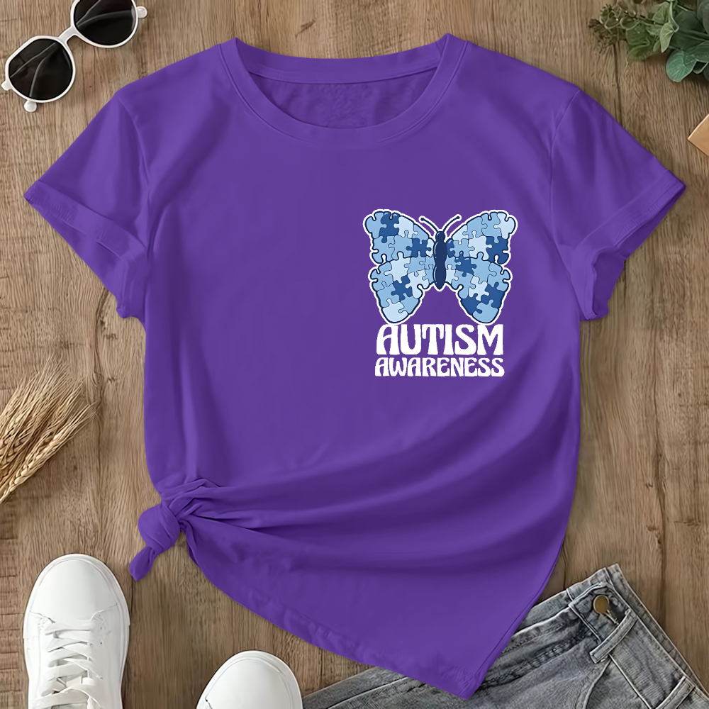 I Wear Blue For Autism Awareness Double-Sided Cotton Printed T-Shirt