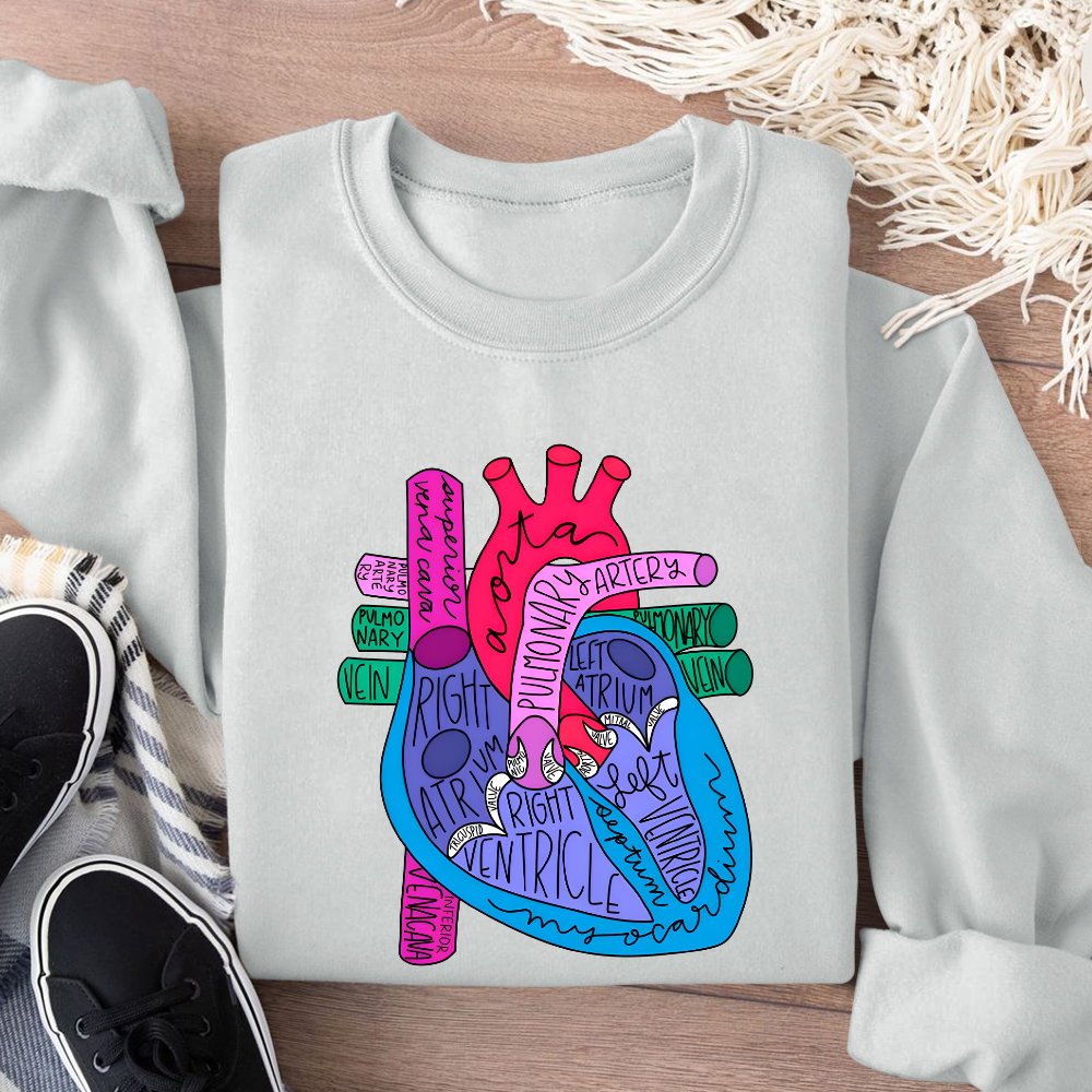 Heart Art Print Cotton Pullover Sweatshirt
