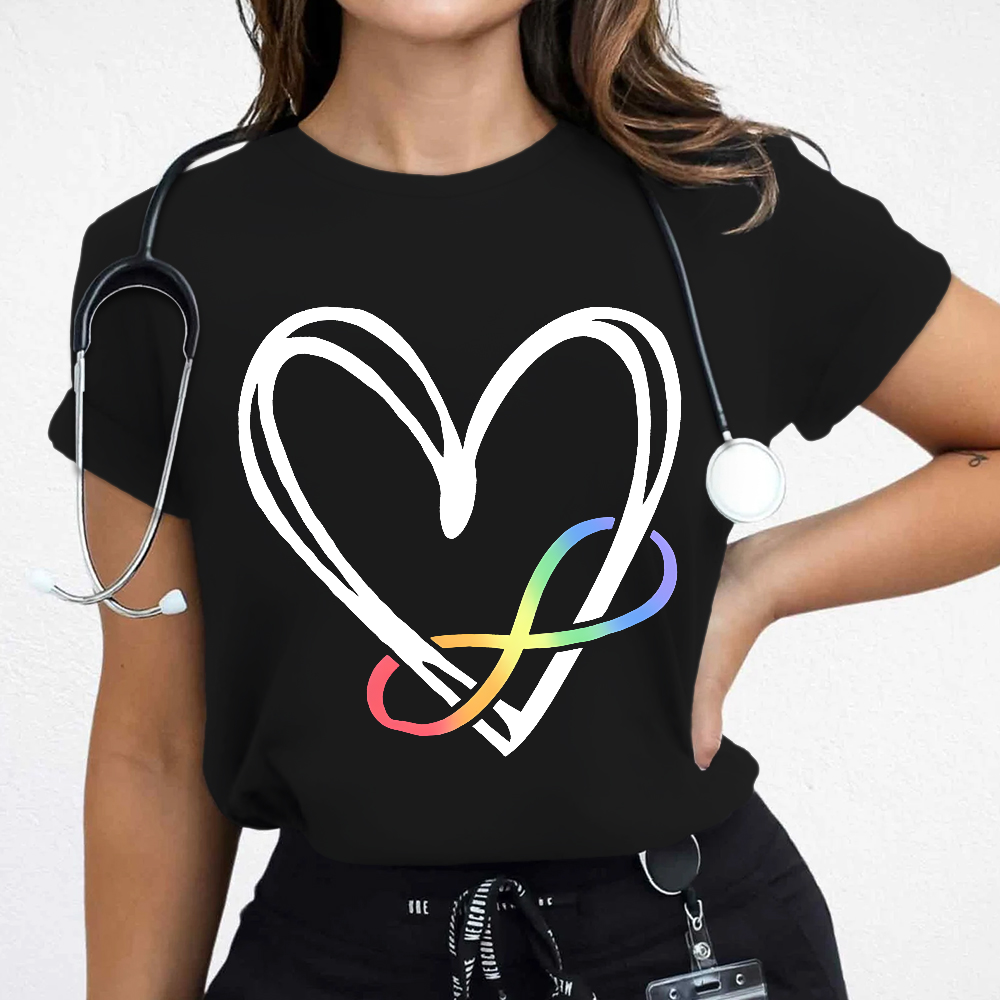 Infinity Heart Autism Awareness Love Needs No Words Cotton Nurse T-shirt