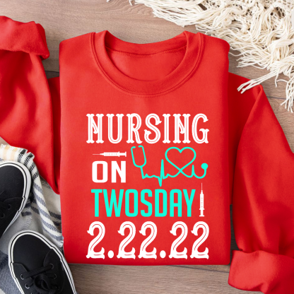 Nursing School On TwosDay Cotton Pullover Sweatshirt