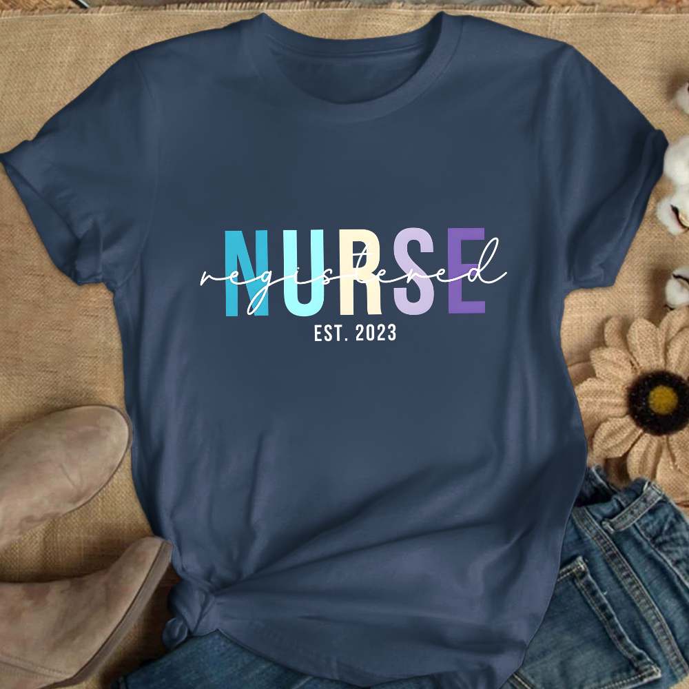 Custom Registered Nurse Embroidery Cotton Nurse T-shirt