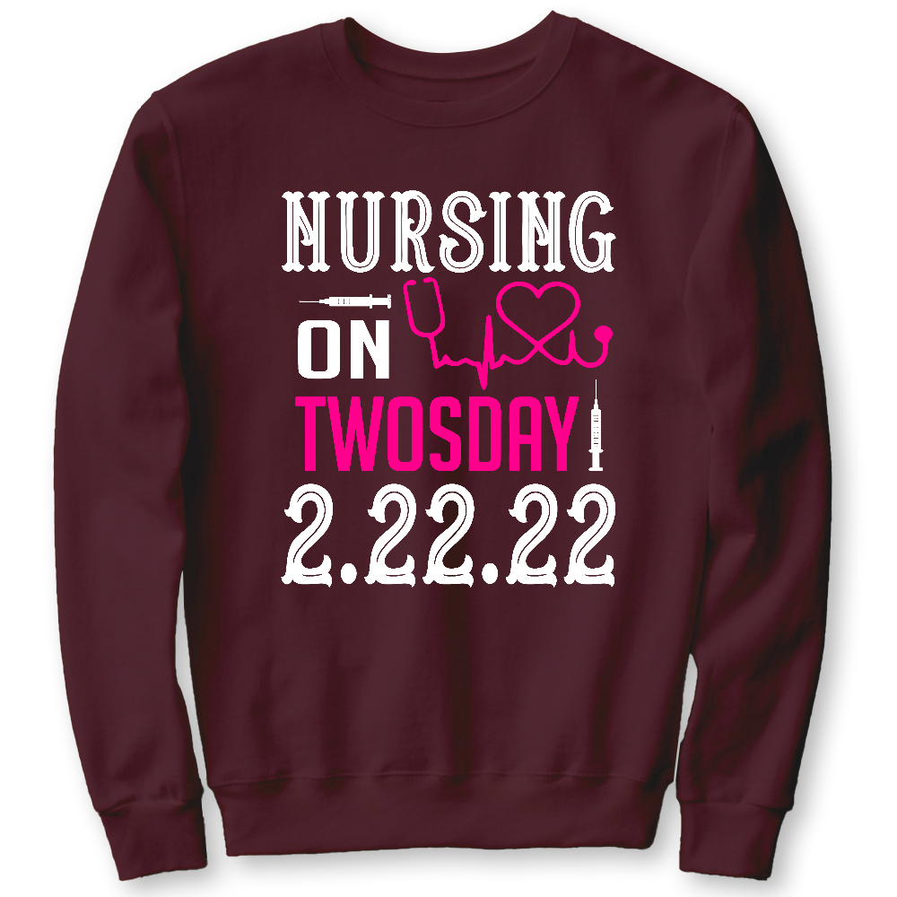 Nursing School On TwosDay Cotton Pullover Sweatshirt