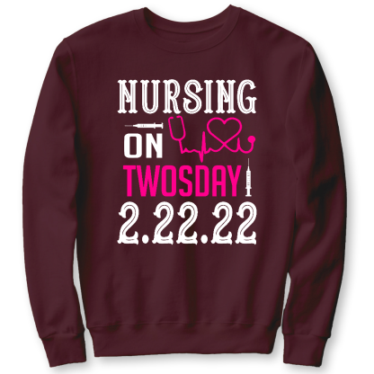 Nursing School On TwosDay Cotton Pullover Sweatshirt