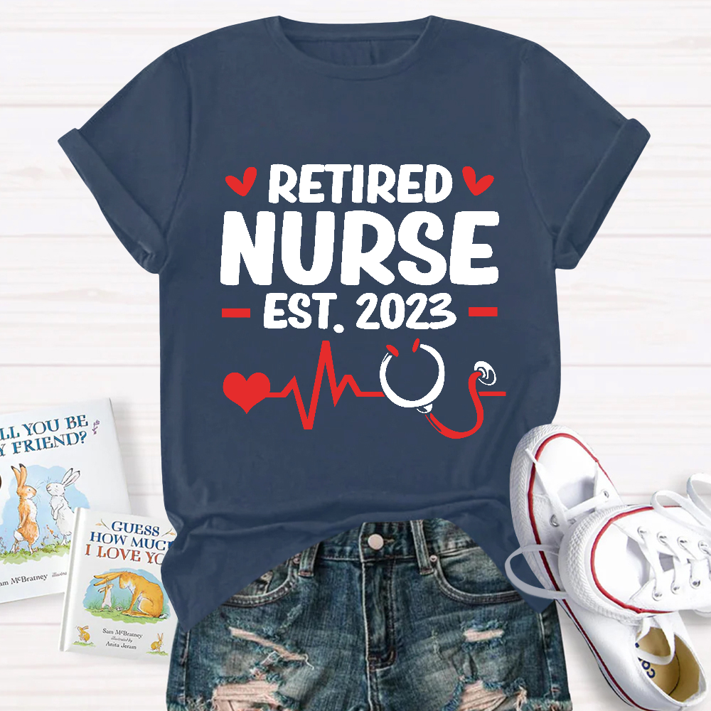 Personalized Nurse Stethoscope Heartbeat Retired 2023 Cotton Nurse T-shirt