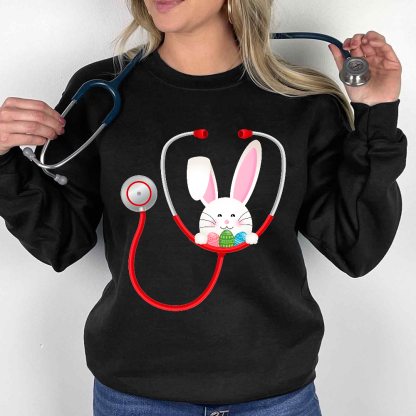 Easter Bunny Stethoscope Cotton Pullover Sweatshirt