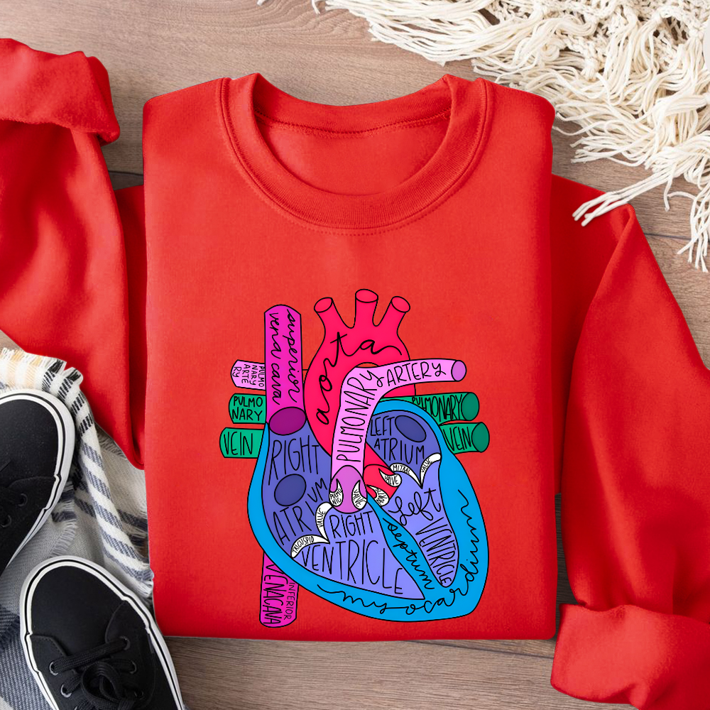 Heart Art Print Cotton Pullover Sweatshirt