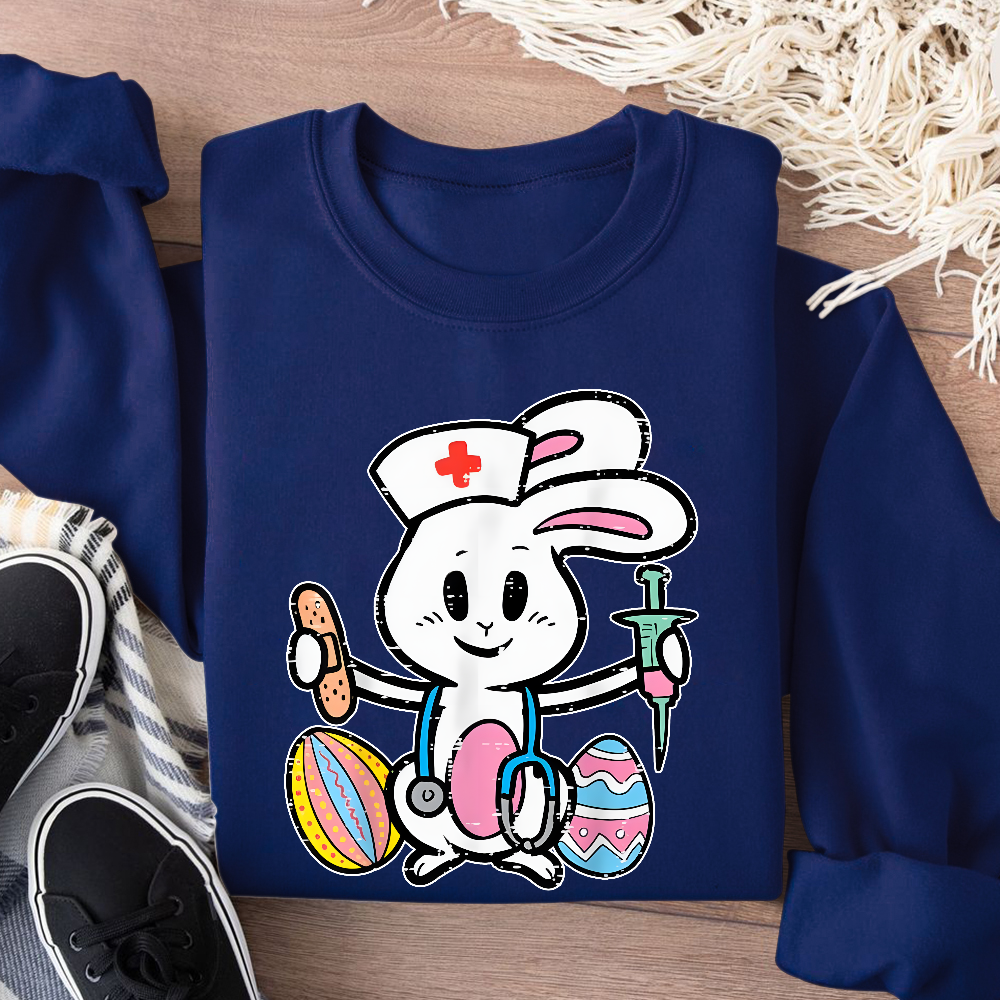 Easter Bunny Nurse Stethoscope Cute Rabbit Cotton Pullover Sweatshirt